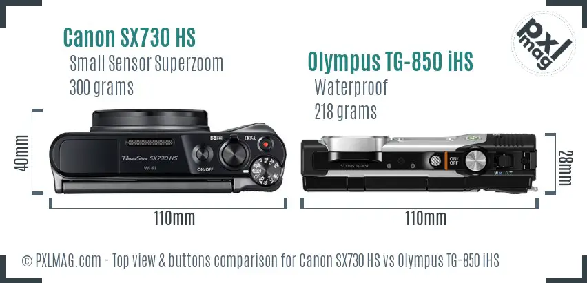 Canon SX730 HS vs Olympus TG-850 iHS top view buttons comparison Canon SX730 HS vs Olympus TG-850 iHS top view buttons comparison