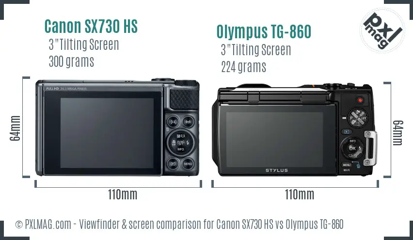 Canon SX730 HS vs Olympus TG-860 Screen and Viewfinder comparison