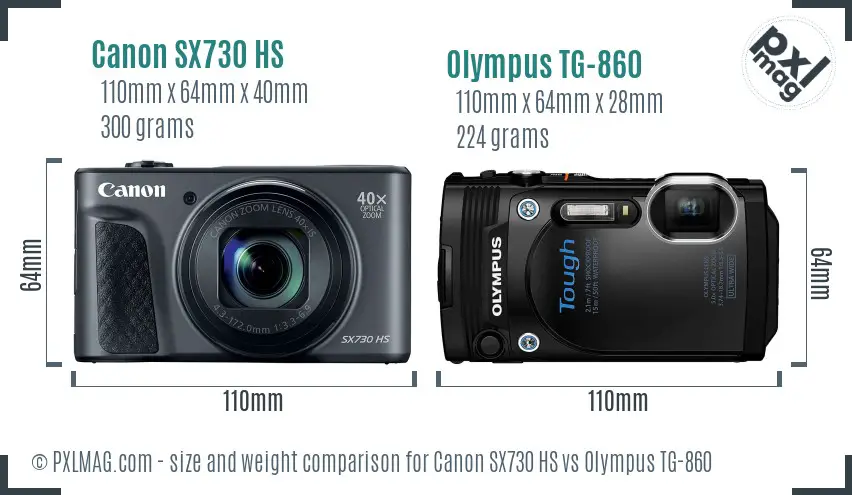 Canon SX730 HS vs Olympus TG-860 size comparison