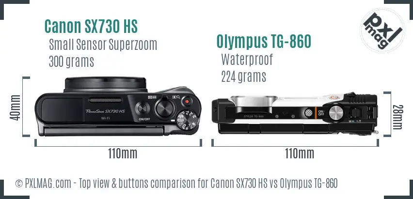 Canon SX730 HS vs Olympus TG-860 top view buttons comparison