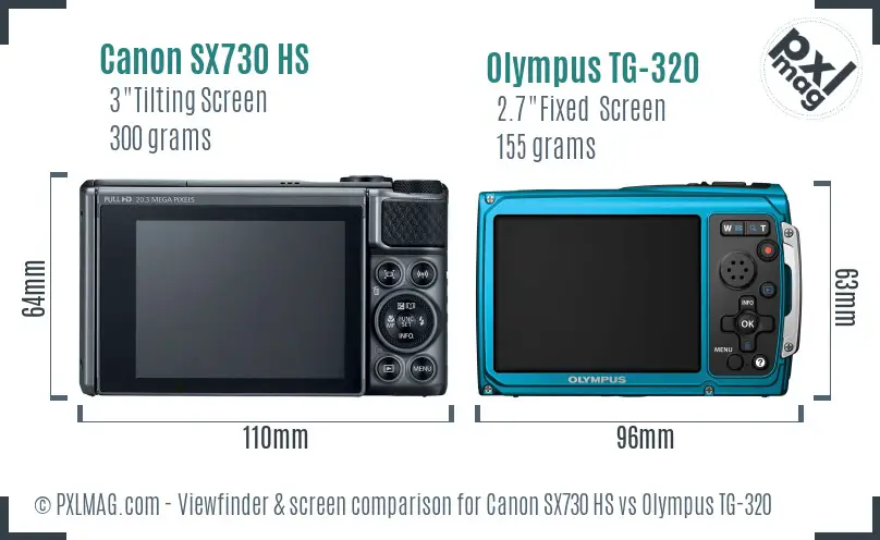 Canon SX730 HS vs Olympus TG-320 Screen and Viewfinder comparison