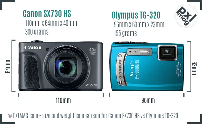 Canon SX730 HS vs Olympus TG-320 size comparison