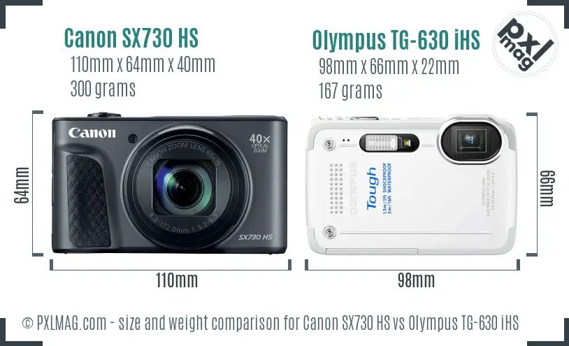 Canon SX730 HS vs Olympus TG-630 iHS size comparison Canon SX730 HS vs Olympus TG-630 iHS size comparison