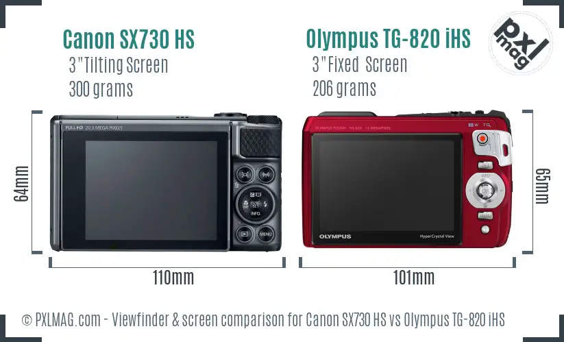 Canon SX730 HS vs Olympus TG-820 iHS Screen and Viewfinder comparison