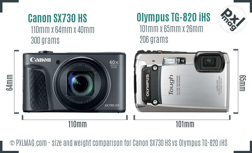 Canon SX730 HS vs Olympus TG-820 iHS size comparison