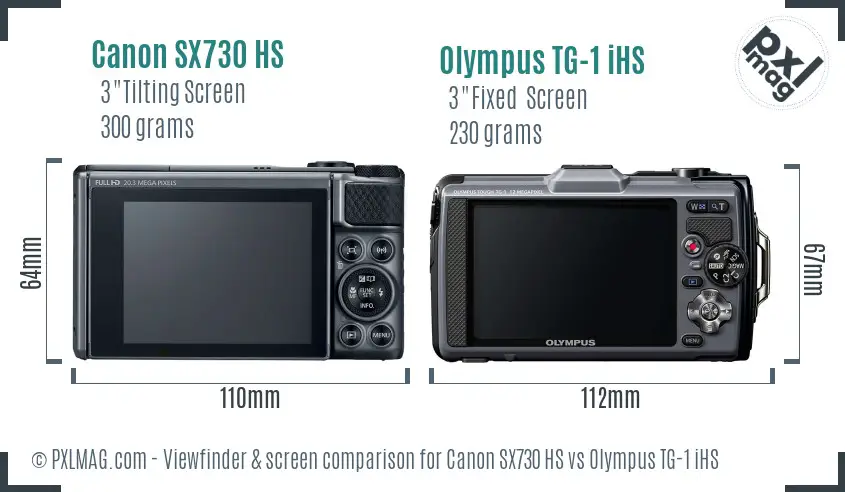 Canon SX730 HS vs Olympus TG-1 iHS Screen and Viewfinder comparison