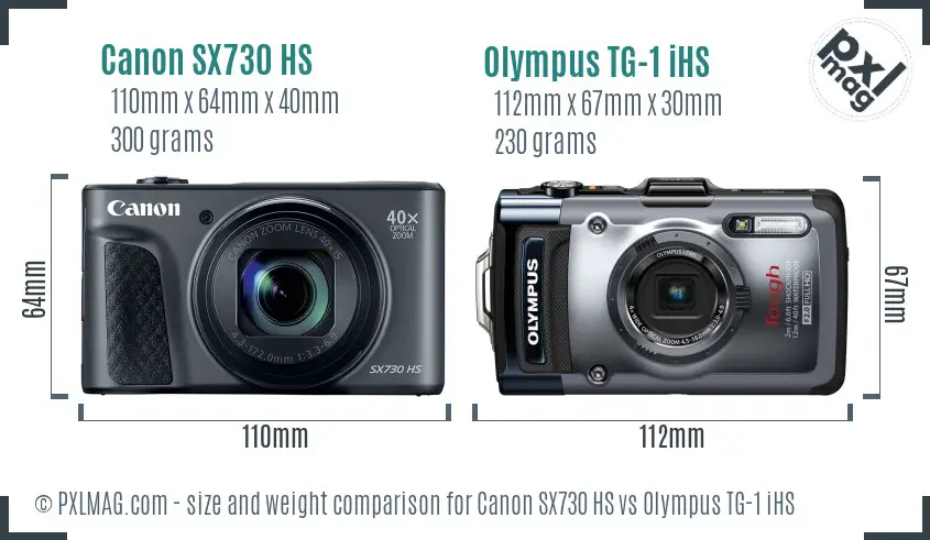 Canon SX730 HS vs Olympus TG-1 iHS size comparison