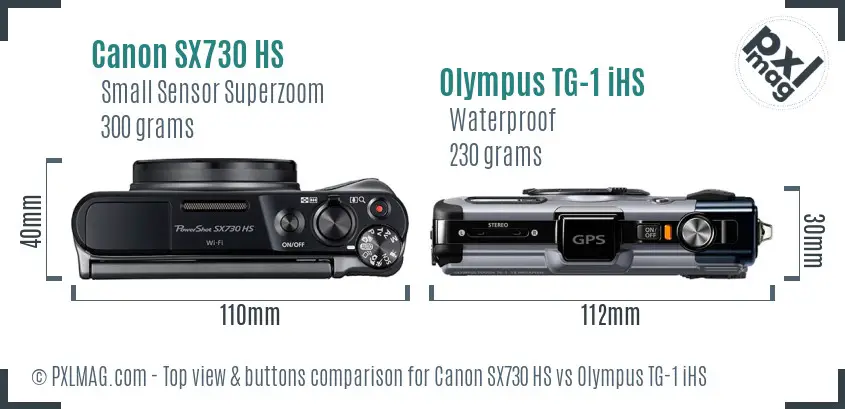 Canon SX730 HS vs Olympus TG-1 iHS top view buttons comparison