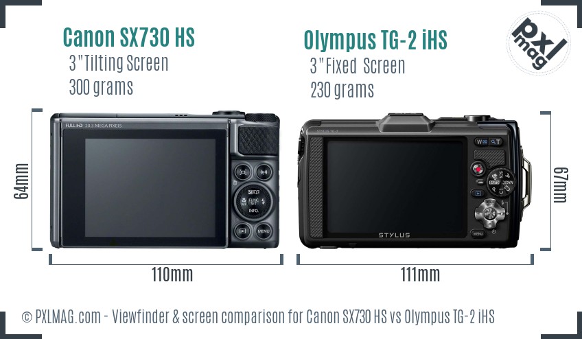 Canon SX730 HS vs Olympus TG-2 iHS Screen and Viewfinder comparison