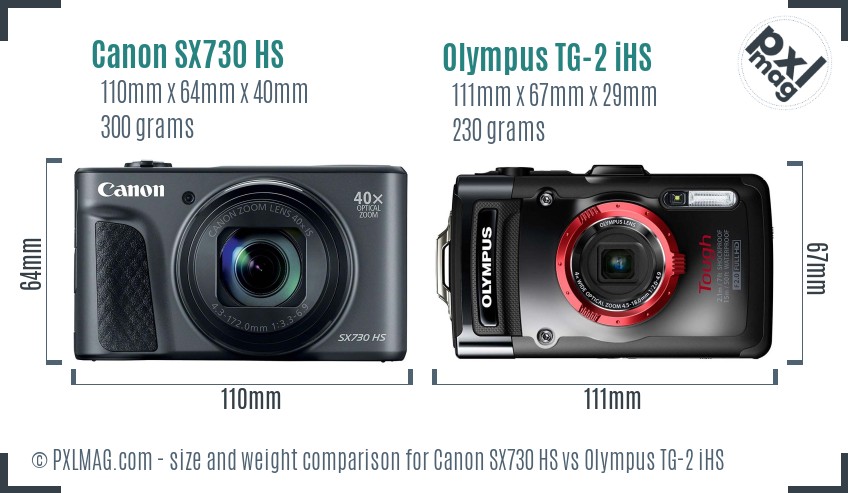 Canon SX730 HS vs Olympus TG-2 iHS size comparison