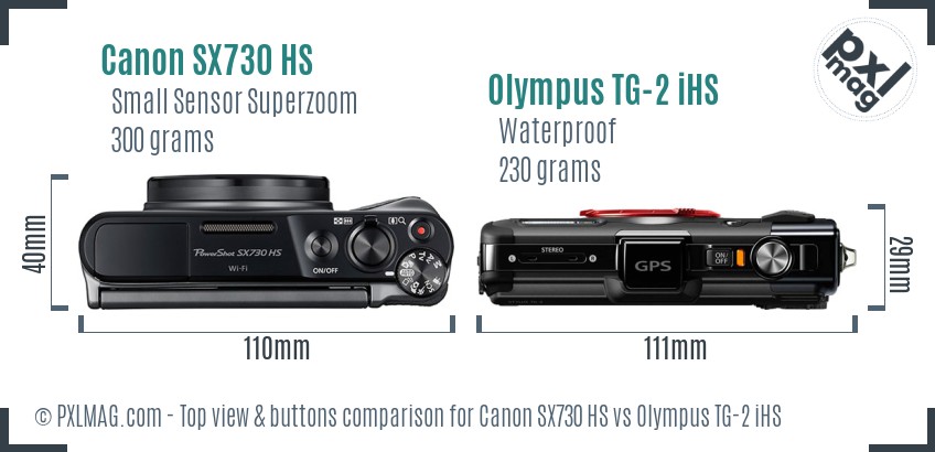 Canon SX730 HS vs Olympus TG-2 iHS top view buttons comparison