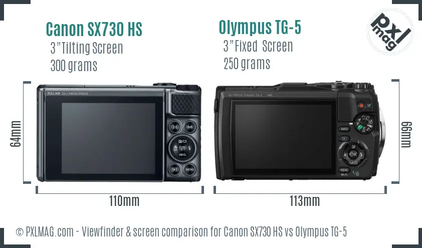 Canon SX730 HS vs Olympus TG-5 Screen and Viewfinder comparison