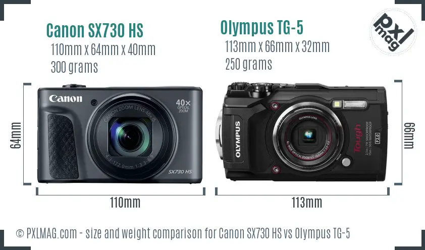 Canon SX730 HS vs Olympus TG-5 size comparison