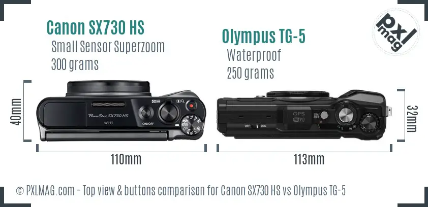 Canon SX730 HS vs Olympus TG-5 top view buttons comparison