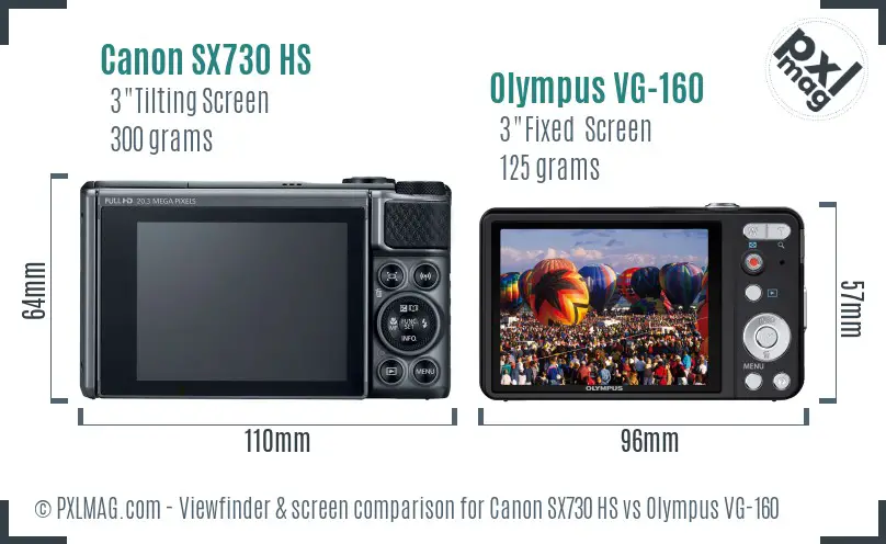 Canon SX730 HS vs Olympus VG-160 Screen and Viewfinder comparison