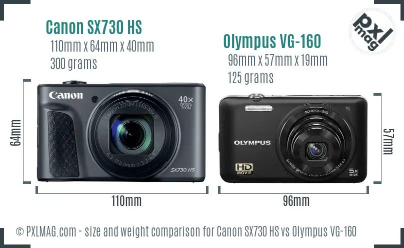 Canon SX730 HS vs Olympus VG-160 size comparison