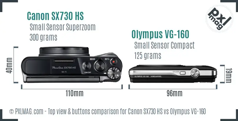 Canon SX730 HS vs Olympus VG-160 top view buttons comparison