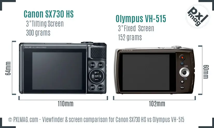Canon SX730 HS vs Olympus VH-515 Screen and Viewfinder comparison