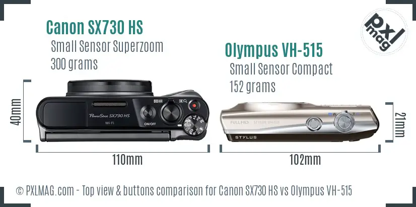 Canon SX730 HS vs Olympus VH-515 top view buttons comparison
