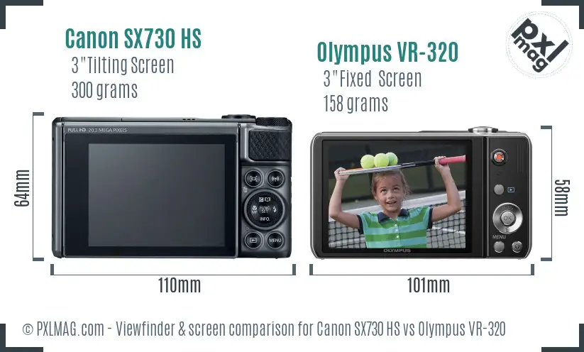 Canon SX730 HS vs Olympus VR-320 Screen and Viewfinder comparison