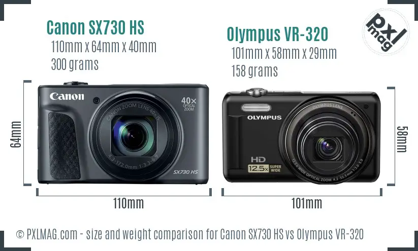 Canon SX730 HS vs Olympus VR-320 size comparison