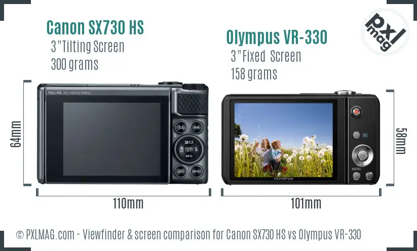 Canon SX730 HS vs Olympus VR-330 Screen and Viewfinder comparison