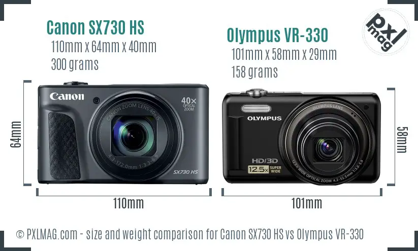 Canon SX730 HS vs Olympus VR-330 size comparison