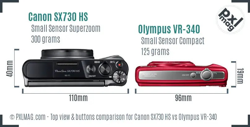 Canon SX730 HS vs Olympus VR-340 top view buttons comparison Canon SX730 HS vs Olympus VR-340 top view buttons comparison
