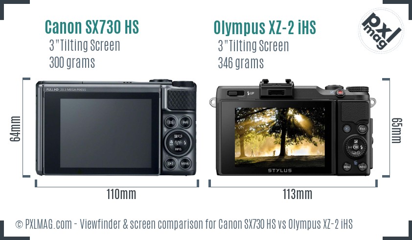 Canon SX730 HS vs Olympus XZ-2 iHS Screen and Viewfinder comparison