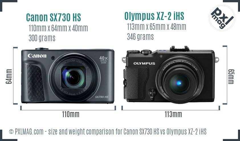 Canon SX730 HS vs Olympus XZ-2 iHS size comparison Canon SX730 HS vs Olympus XZ-2 iHS size comparison