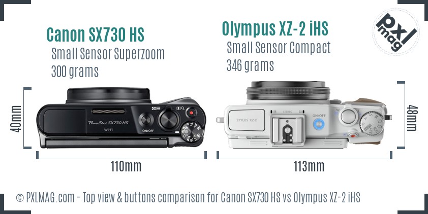 Canon SX730 HS vs Olympus XZ-2 iHS top view buttons comparison