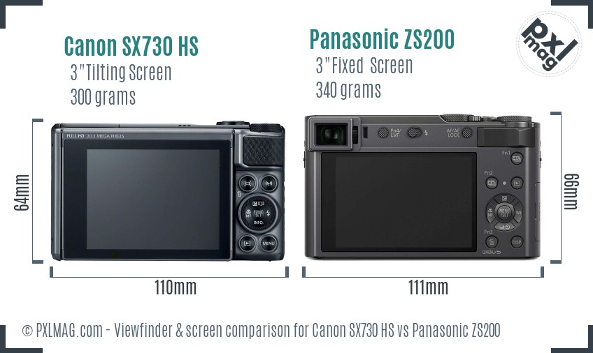 Canon SX730 HS vs Panasonic ZS200 Screen and Viewfinder comparison