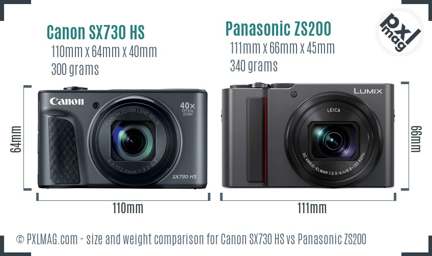Canon SX730 HS vs Panasonic ZS200 size comparison