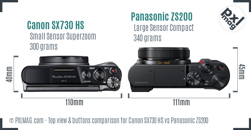 Canon SX730 HS vs Panasonic ZS200 top view buttons comparison
