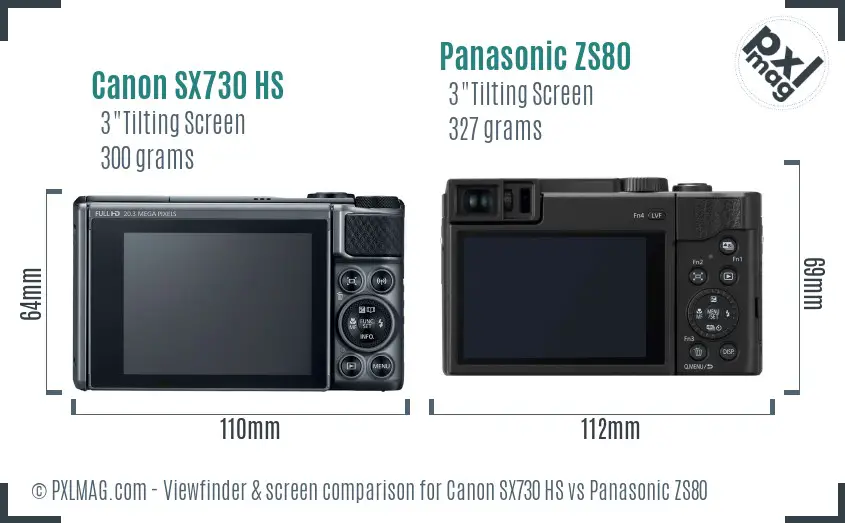 Canon SX730 HS vs Panasonic ZS80 Screen and Viewfinder comparison