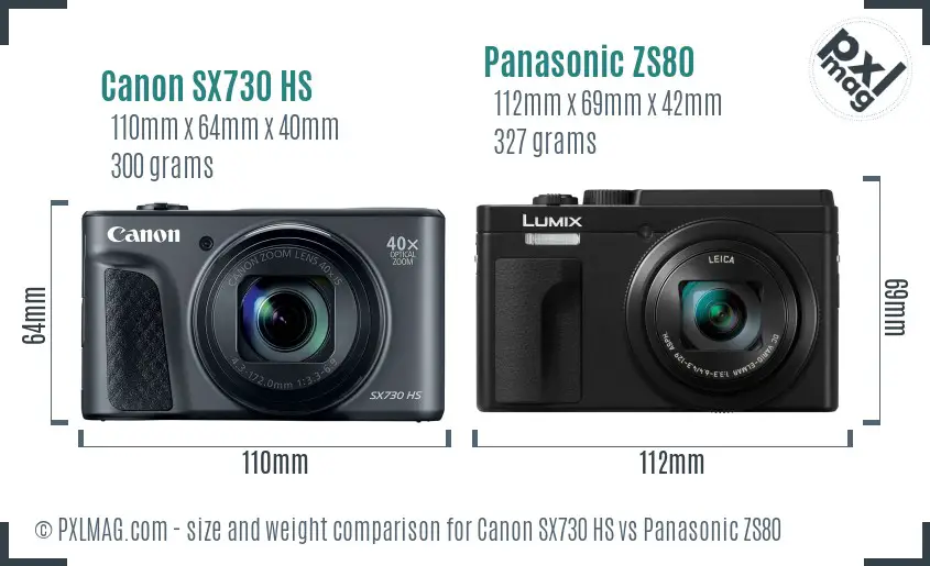 Canon SX730 HS vs Panasonic ZS80 size comparison