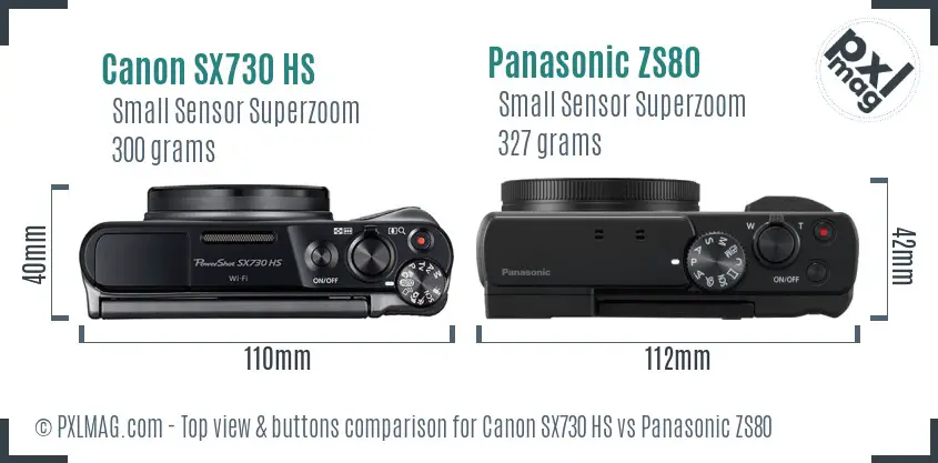 Canon SX730 HS vs Panasonic ZS80 top view buttons comparison