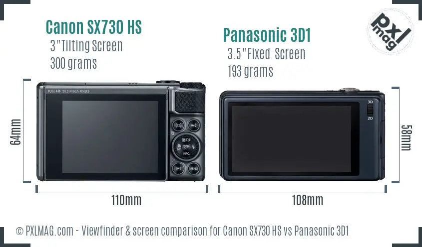 Canon SX730 HS vs Panasonic 3D1 Screen and Viewfinder comparison