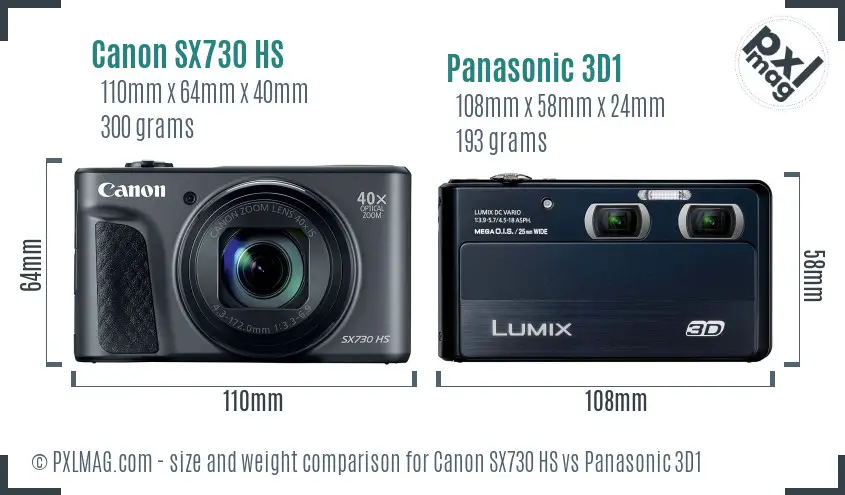 Canon SX730 HS vs Panasonic 3D1 size comparison