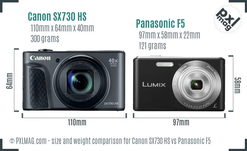 Canon SX730 HS vs Panasonic F5 size comparison