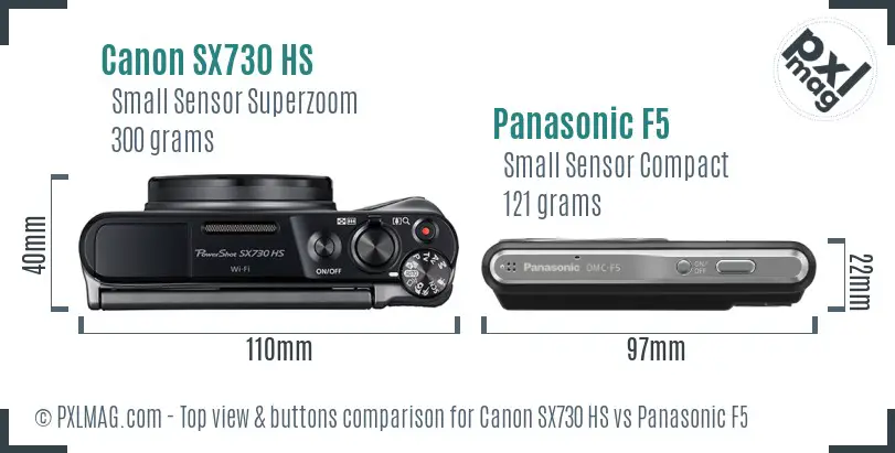 Canon SX730 HS vs Panasonic F5 top view buttons comparison