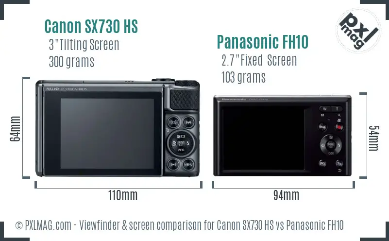 Canon SX730 HS vs Panasonic FH10 Screen and Viewfinder comparison