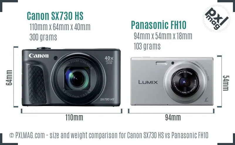 Canon SX730 HS vs Panasonic FH10 size comparison
