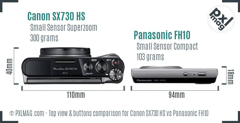 Canon SX730 HS vs Panasonic FH10 top view buttons comparison