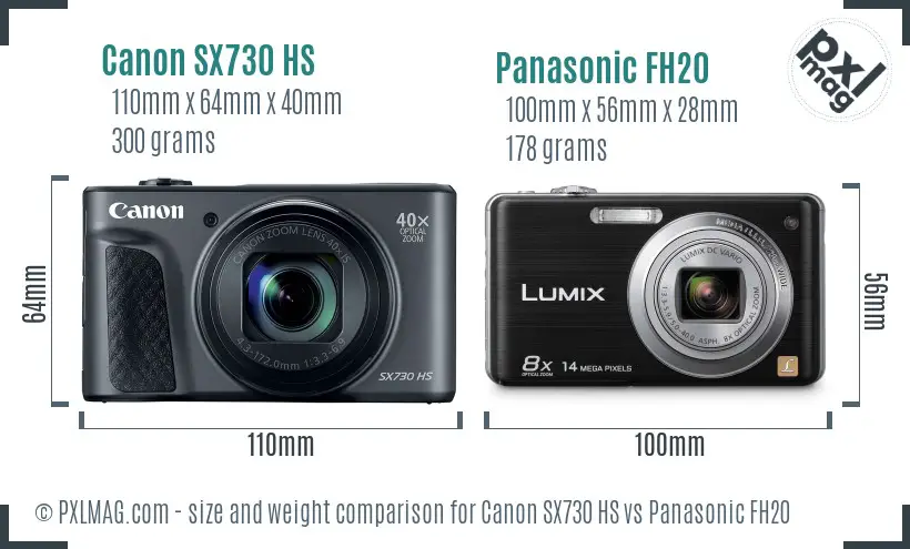 Canon SX730 HS vs Panasonic FH20 size comparison