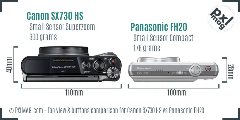 Canon SX730 HS vs Panasonic FH20 top view buttons comparison