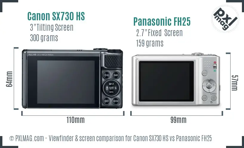 Canon SX730 HS vs Panasonic FH25 Screen and Viewfinder comparison