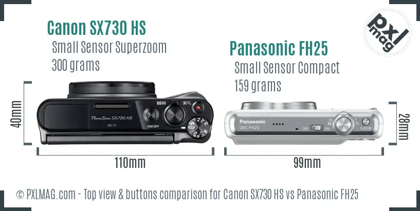 Canon SX730 HS vs Panasonic FH25 top view buttons comparison