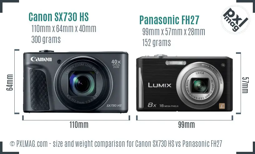 Canon SX730 HS vs Panasonic FH27 size comparison