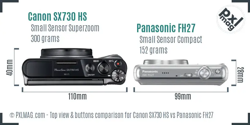 Canon SX730 HS vs Panasonic FH27 top view buttons comparison